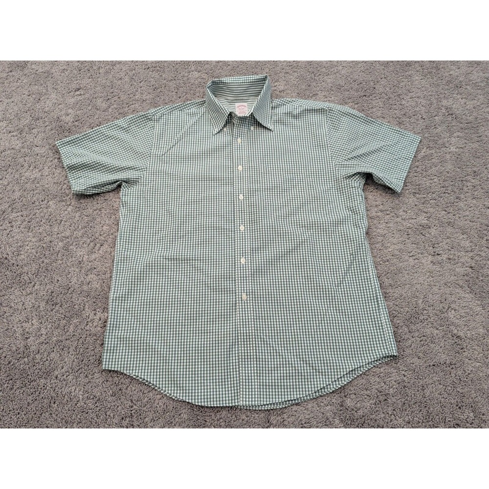 Brooks Brothers Button Up Shirt Mens Large‎ Non-Iron Check Green